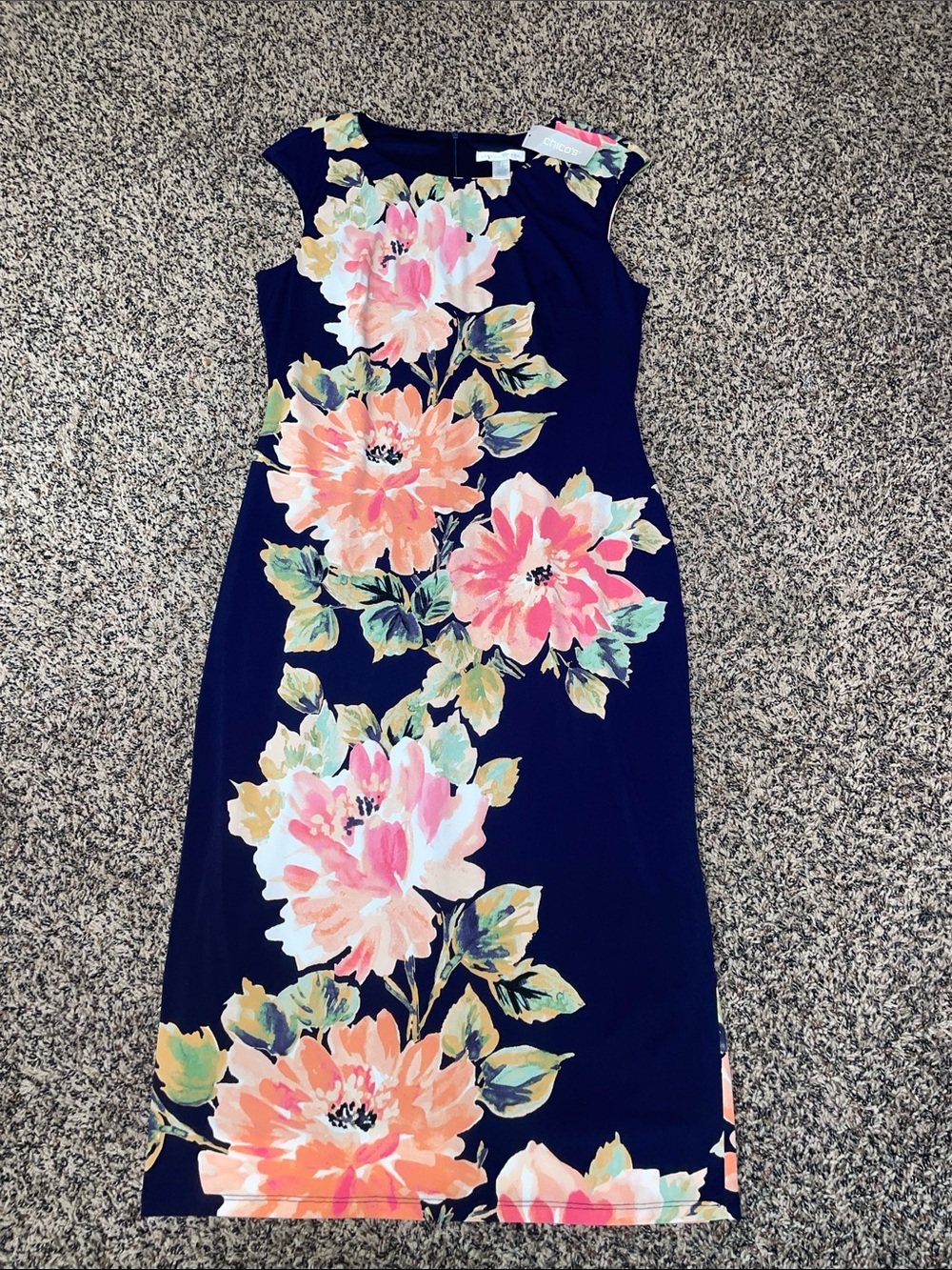 London Times Navy Floral Sheath Dress with Pink & Peach Blooms Sz 10 | NWT